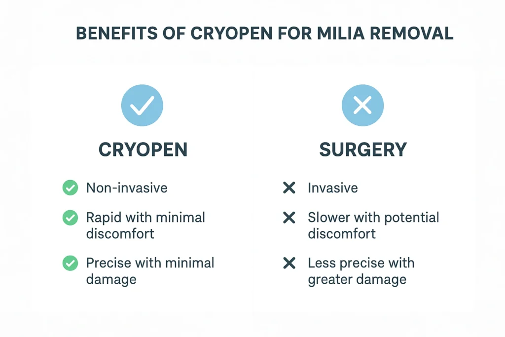 Benefits of cryopen for milia removal Edgware compared to surgical treatments.