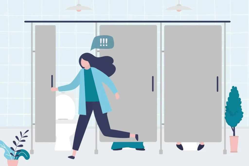 graphic of Urine incontinence Edgware woman running to the toilet.