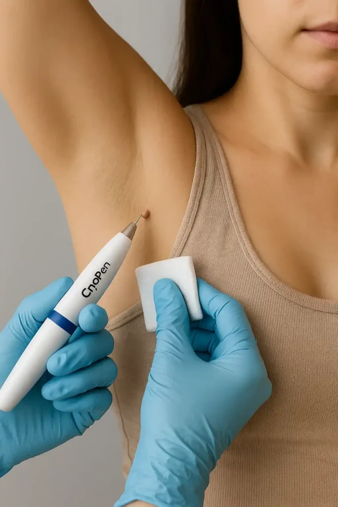 woman having cryopen to remove underarm skin tags Edgware