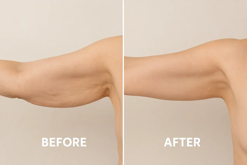 Picture of LA LIPO Edgware before and after results of skin tightening treatment on the upper arms.